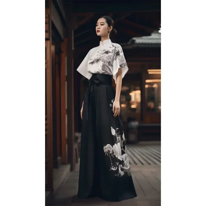 Original Traditional Chinese Women Hanfu Plus Mamian Set Horse Face Dress Autumn New Luxury Shirt Retro Style Pattern Daily Wear