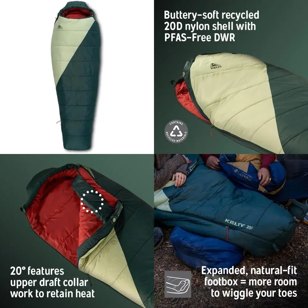 Saco de dormir de relleno sintético de 20 grados para mochilero: correas de compresión y saco de cosas incluido, ideal para aventuras al aire libre