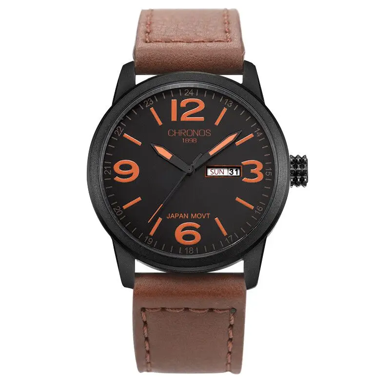 Men\'s Fashion Causal Calendar Wristwatch Top Brand Waterproof Classic Brown Black Leather Watch Numeral Clock Relogio Masculino