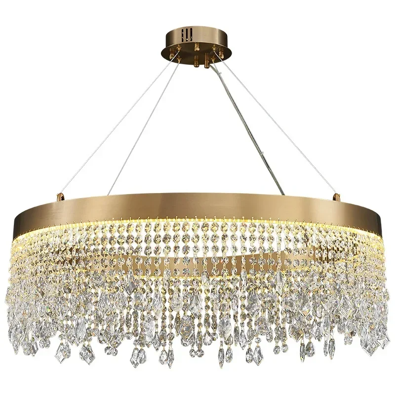 Imagem -05 - Luxo k9 Cristal Lustre para Sala de Estar Lâmpada Pendurada Led Dourado Pingente de Teto do Círculo Design de Luz Decoração de Casa