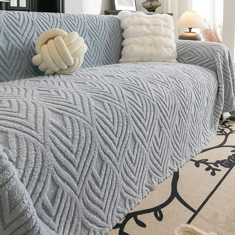 Solid Color Cream Style Thick Plush Sofa Cushion Integrated Furniture Dust Blanket Living Room Versatile Decoration Couch Mat