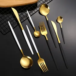 Stainless Steel Western Dinnerware Set Luxury Resin Handle Gold Top Steak Knife Fork Cutlery (4 Pcs)