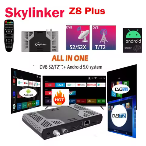 Skylinker Z8 Plus Hybrid Android 9.0 OS OTT+ DVB-S2+DVB-T2 HD 4K TV Box FTA H.265 2GB 16GB 2.4G 5G Dual Wifi BT4.2 STB