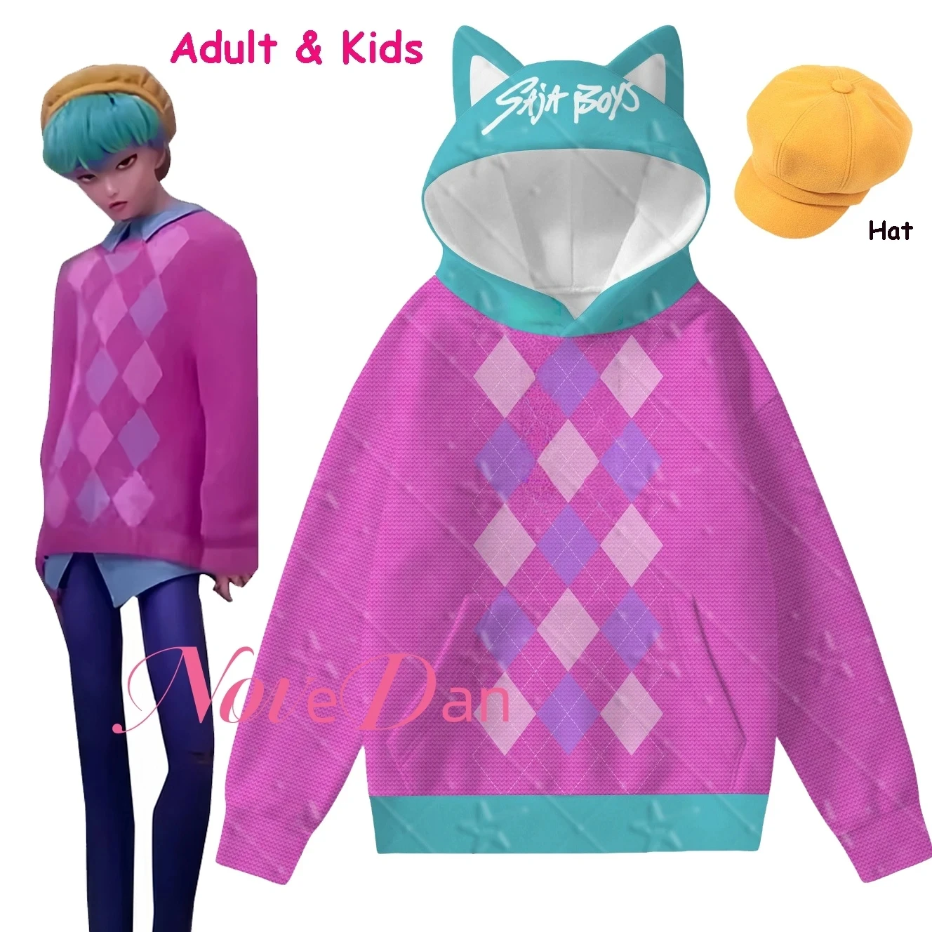 

Adult Kid Kpop Demon Hunters Baby Saja Boys Cosplay Costume Hoddie Hat Set Anime Outfit Halloween Xmas Cat Ear Hoodie Sweatshirt