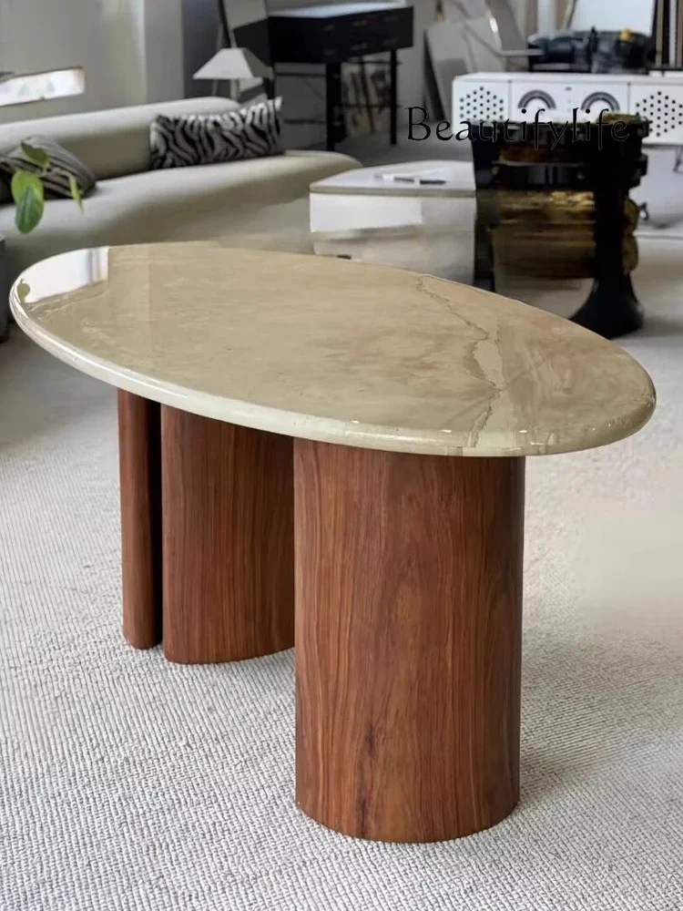 A63 Medieval marble oval dining table retro French designer solid wood foot art dining table high-end