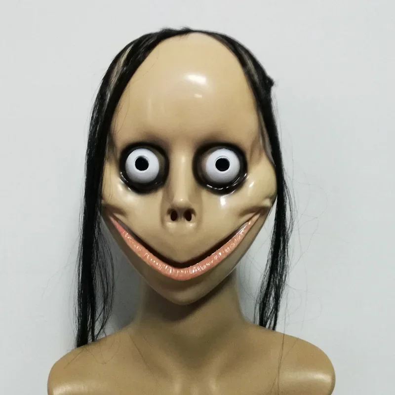 Halloween Carnaval Party Props Horror With Long Hair MO MO Mask cosplay Funny Mask V-shaped Mouth Female Ghost Mask Roleplay