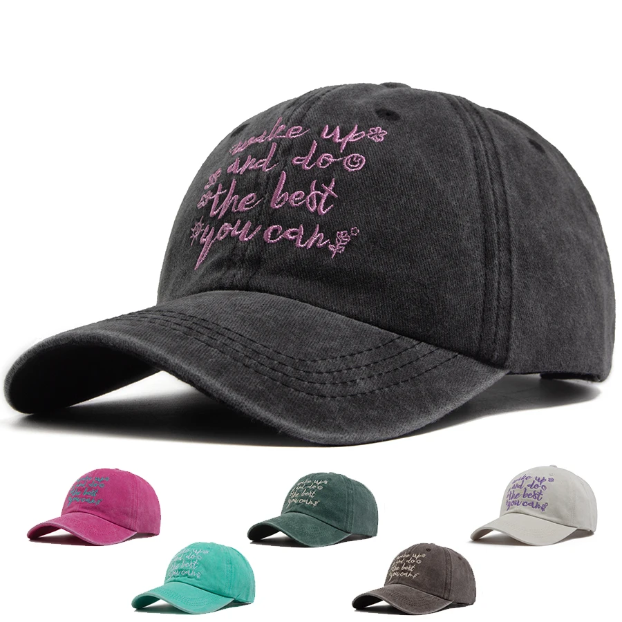 Y2K Vintage Baseball Caps Women Men Wake Up And Do The Best You Can Letter Embroidery Soft Dad Hat Casual Fashion Hip Hop Cap