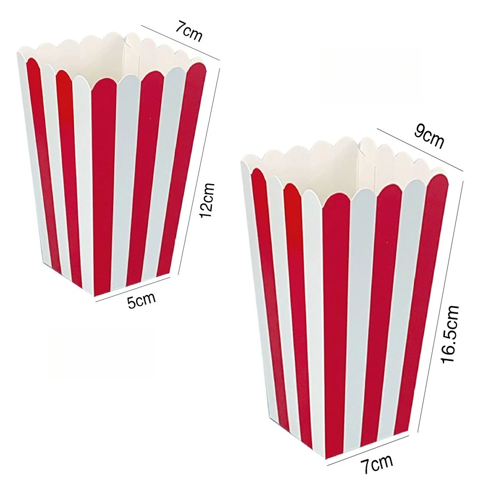 12/36/60/120 قطعة الوردي الأبيض شريط الفشار صناديق البوب الذرة الحلوى لصالح أكياس الزفاف عيد ميلاد فيلم أدوات المائدة وجبة خفيفة صناديق