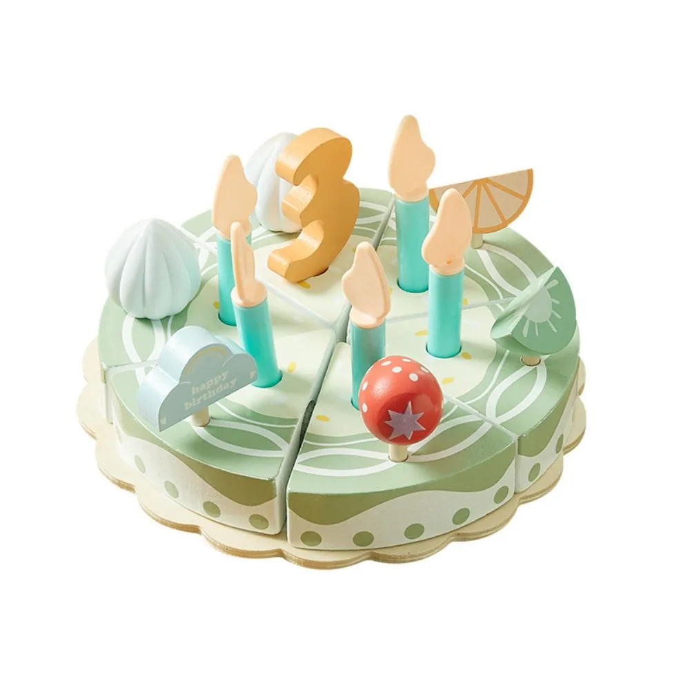 Modelo de bolo de madeira, simulação de comida montessori, festa, bolo, conjuntos de comida, cozinha interativa cognitiva, brinquedo de simulação