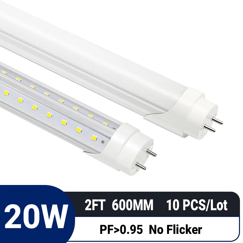 10pcs/lot 2ft 600mm 20W T8 V-Shape LED Tube |G13|High PF 0.95|Flicker-Free|Non-Dimmable |Energy Saving|Replace Fluorescent