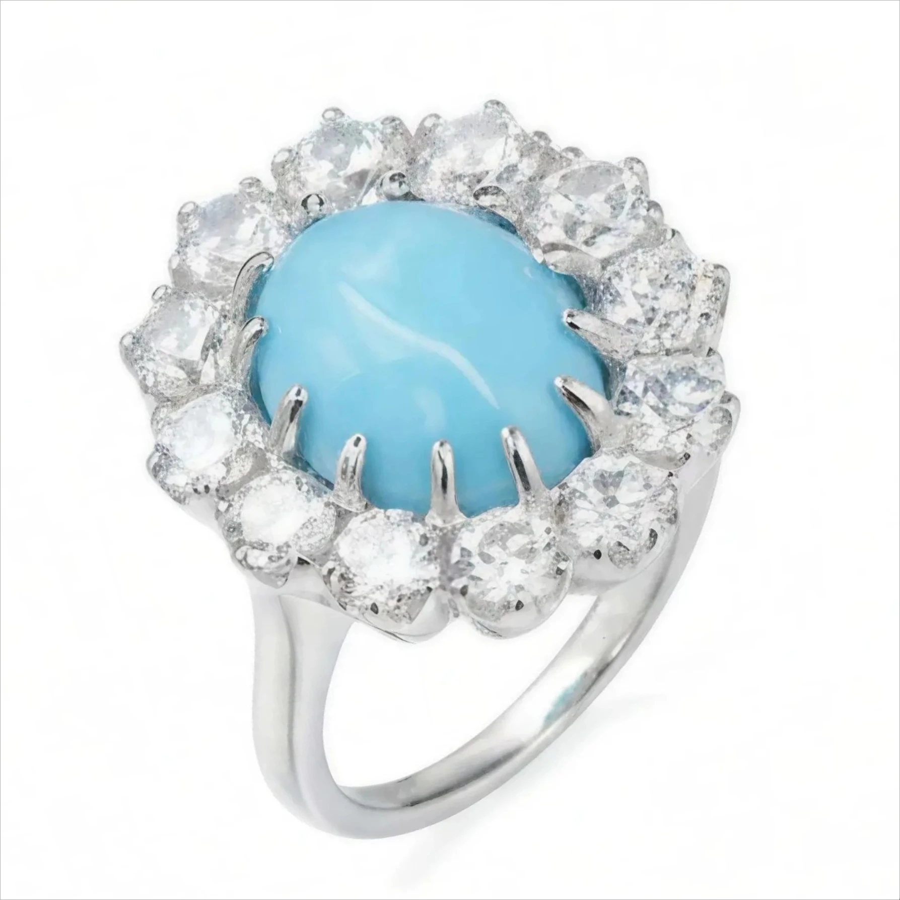 Oval Cut Turquoise Halo Ring Elegant 925 Sterling Silver Promise Fine Jewelry for Women's Engagement Wedding Gift