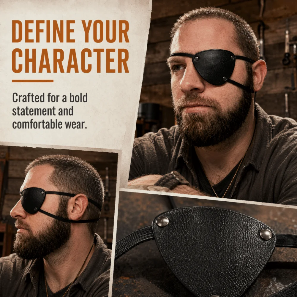 Funny Medieval Style Pirate Eye Patches Renaissance Style Adjustable Leather Eye Mask Vintage Cosplay Costume Accessories Party