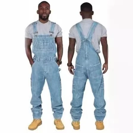 Fashion Suspenders Casual Pants Men's Perforated Denim One-piece Belt