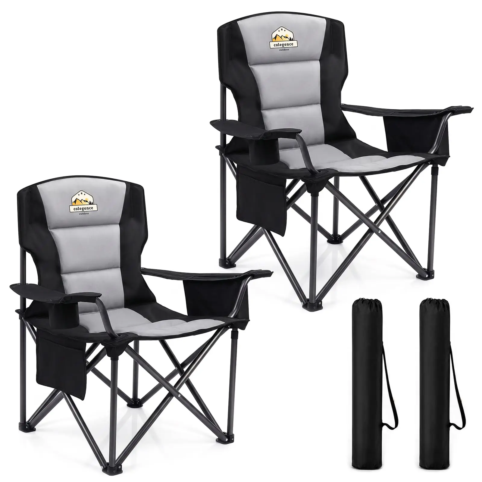 Oversized Heavy Duty Camping Chairs, 2 Pack, 450 lb, Black