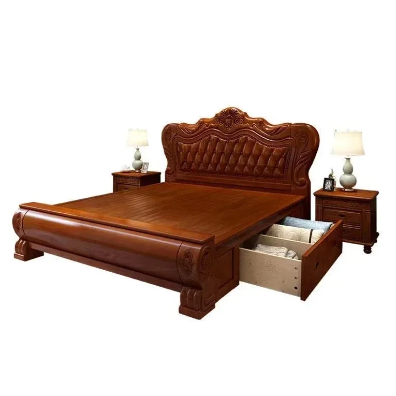 

Nordic Queen Size Double Bed Frame Aesthetic Storage Designer King Bed Frame Headboard Luxury Safe Camas Bedroom Furniture