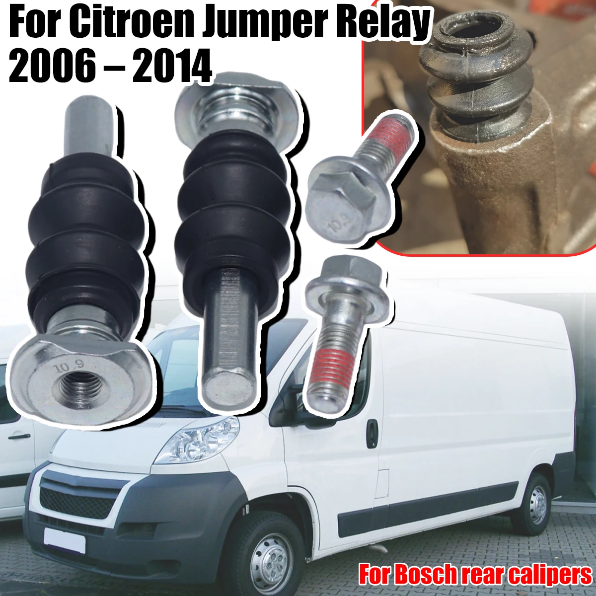 

Rear Brake Caliper Slider Guide Pins Bolt Kit For Citroen Jumper Relay 2006-2014 Left Right Disc Housing Bellows Sleeve Bushing
