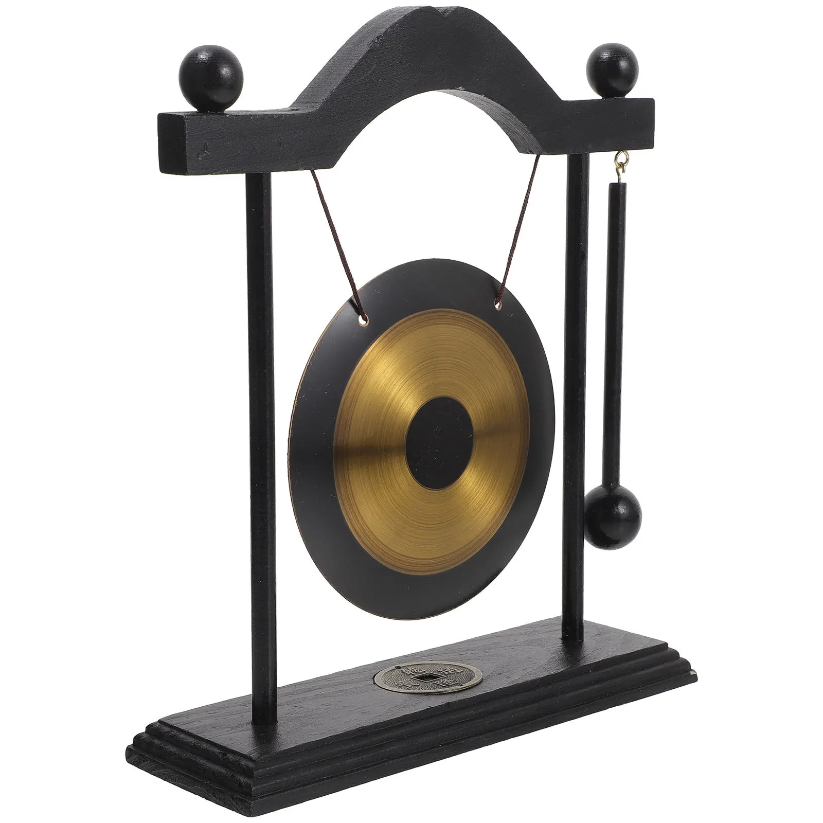 

1 set 1 Set Brass Gong Desktop Decor Vintage Home Office Zen Ornament Gift Non-Fading Metal Wood Craft For Desk Decoration