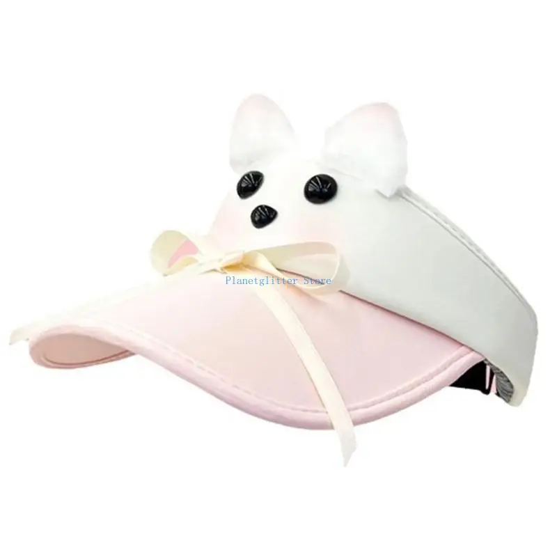 652B Balletcore Bows Sun Hat Cartoon Puppy Bows Hat for Yoga Workout Sports Hat Breathable Empty Top for Outdoor Sports