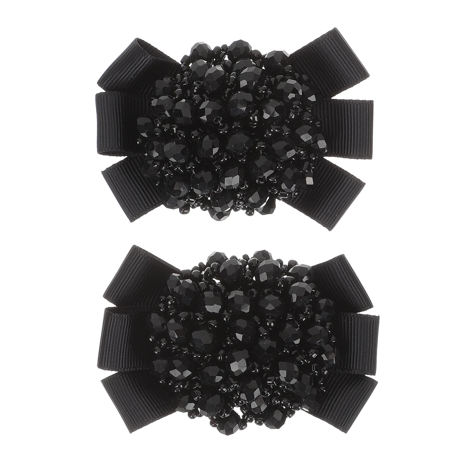 Black Heels Bow Shoe Flower Decorative Clips Rhinestones for Flats Pumps Women's