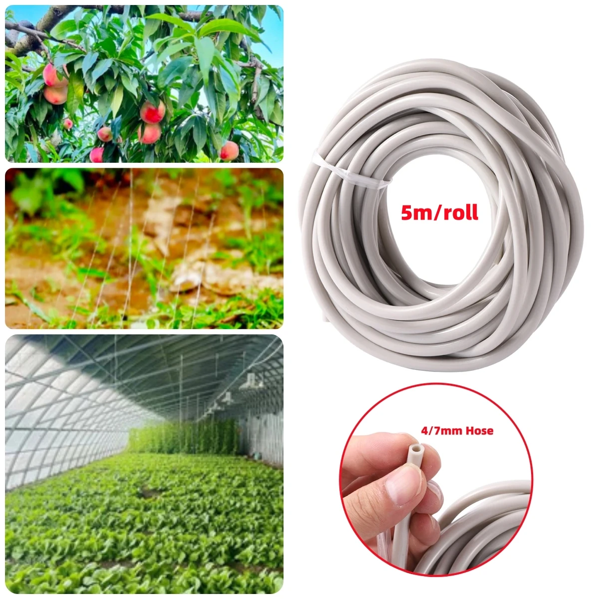 PVC 1/4'' 水道管 フレキシブル 4/7mm 植物点滴灌漑ホース ソフトガーデン 果樹園 温室 花 野菜 散水パイプ 5m