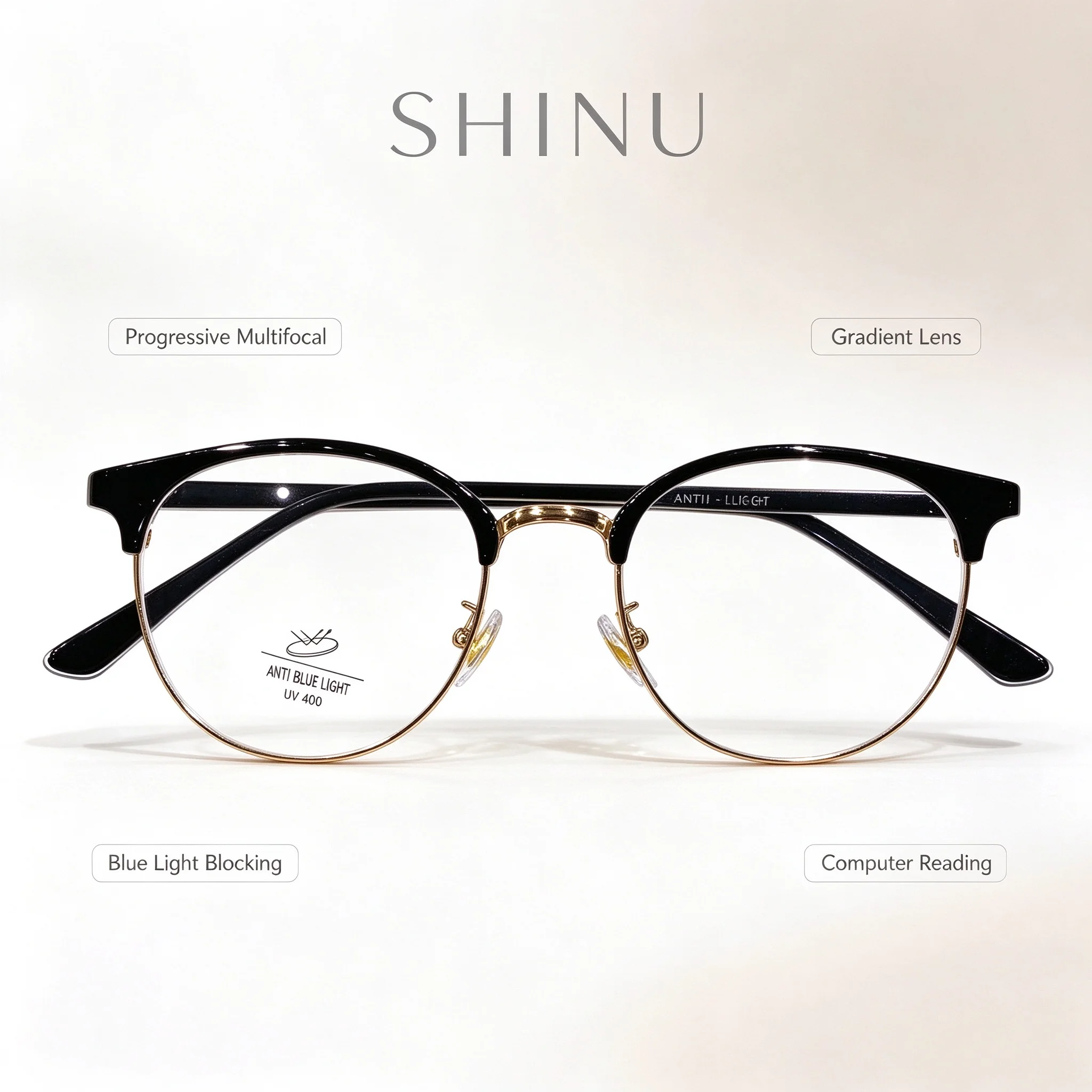 SHINU Women Progressive Multifocal Gradient Blue Light Blocking Glasses for Computer Reading Custom Prescription Eyewear