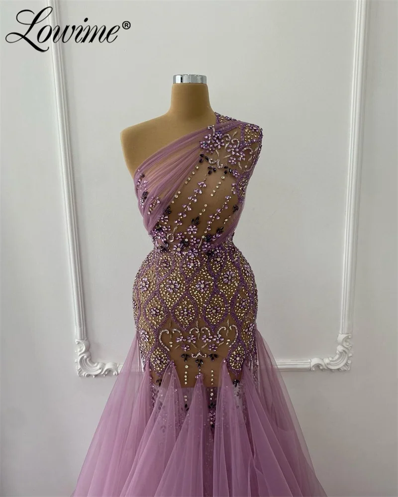 Haute Couture Amazing Purple Long Wedding Party Dress Mermaid Beaded Crystals Prom Dresses Women Elegant Luxury Evening Gowns