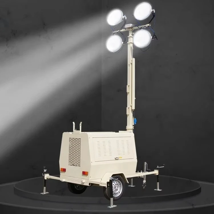 Heavy Duty Mobile Trailer LED Lighting Tower Diesel Generator Work Light Tower for Mining Construction Night Operation Custom
