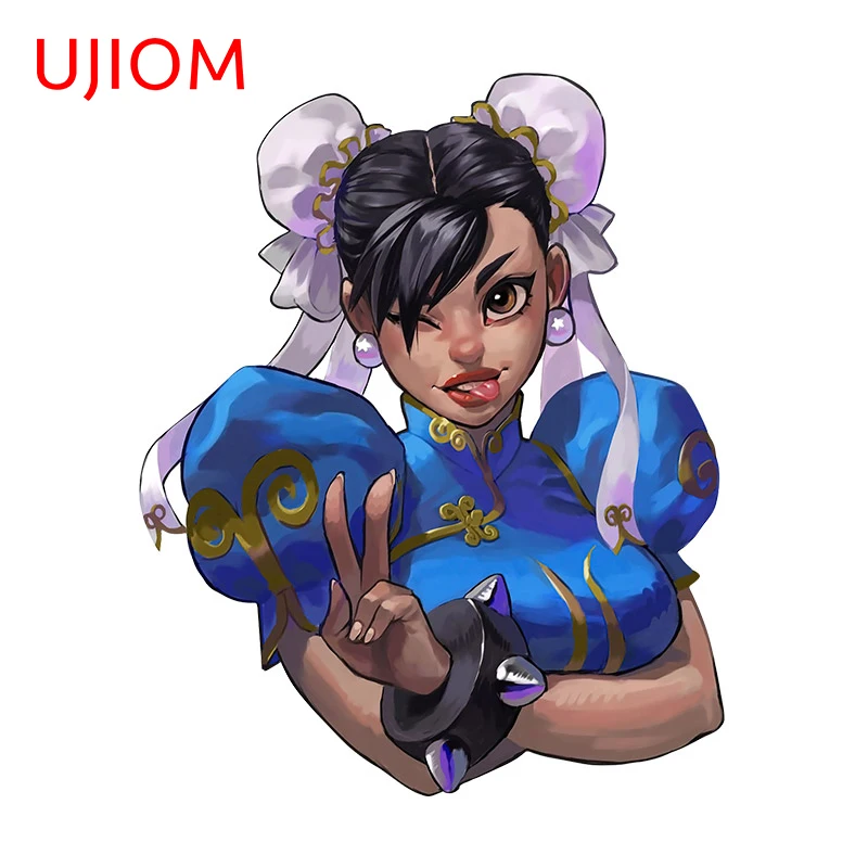 UJIOM 13cm x 10.5cm for The King of Fighters Chun Li Cartoon Car Stickers Anime Cartoon Decal for Refrigerator Motorcycle Decor