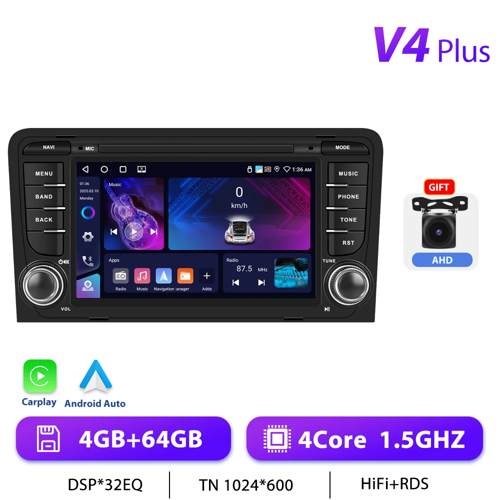 Podofo CarPlay Android Radio Voor Audi A3 8P 2003-2012 Auto Intelligent Systeem 2din GPS Stereo Multimedia speler RDS FM Autoradio