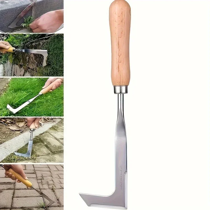 Stainless steel gap weeding tool, L-shaped multi-purpose garden hand tool, used for clearing weeds in yards, terraces, and lanes