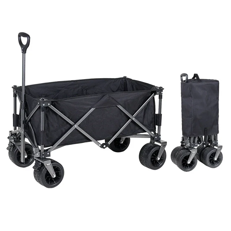 Small Trolley Portable Foldable Steel Frame Oxford Cloth Four-fold Outdoor Tour Universal Off-road Wheel Camp Car Bearing 150kgs