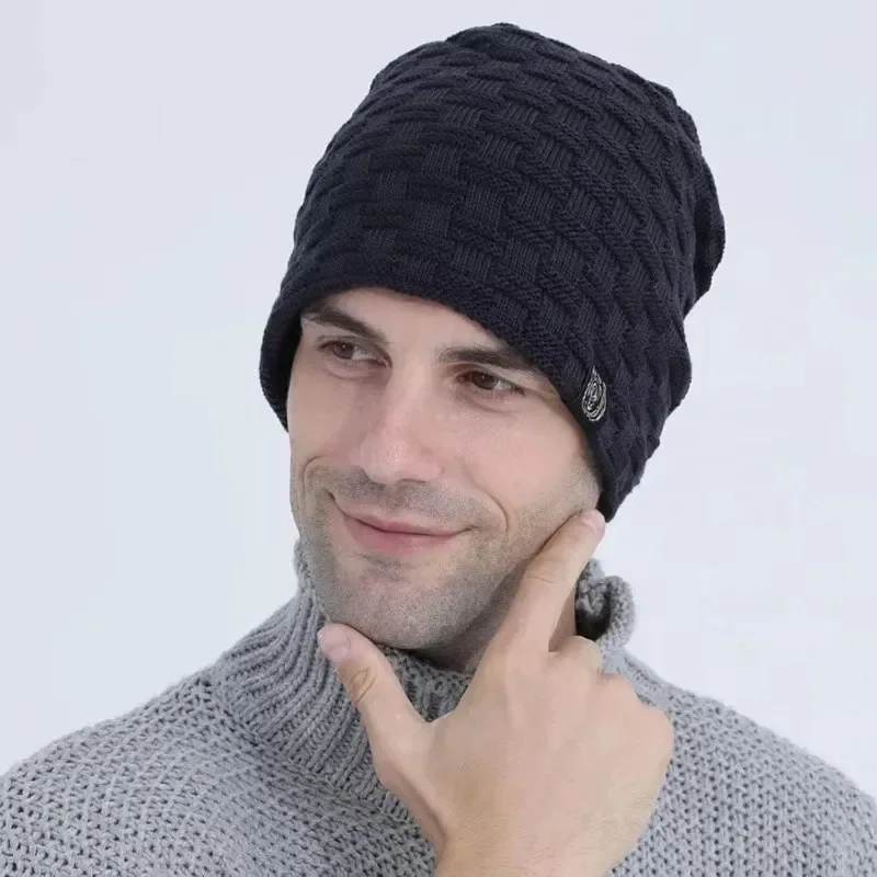 Mens Plush Lining Beanie Winter Hat Outdoor Sports Keep Warm Knitted Skully Hat Cycling Camping Cap Cold Weather Gear, image 3