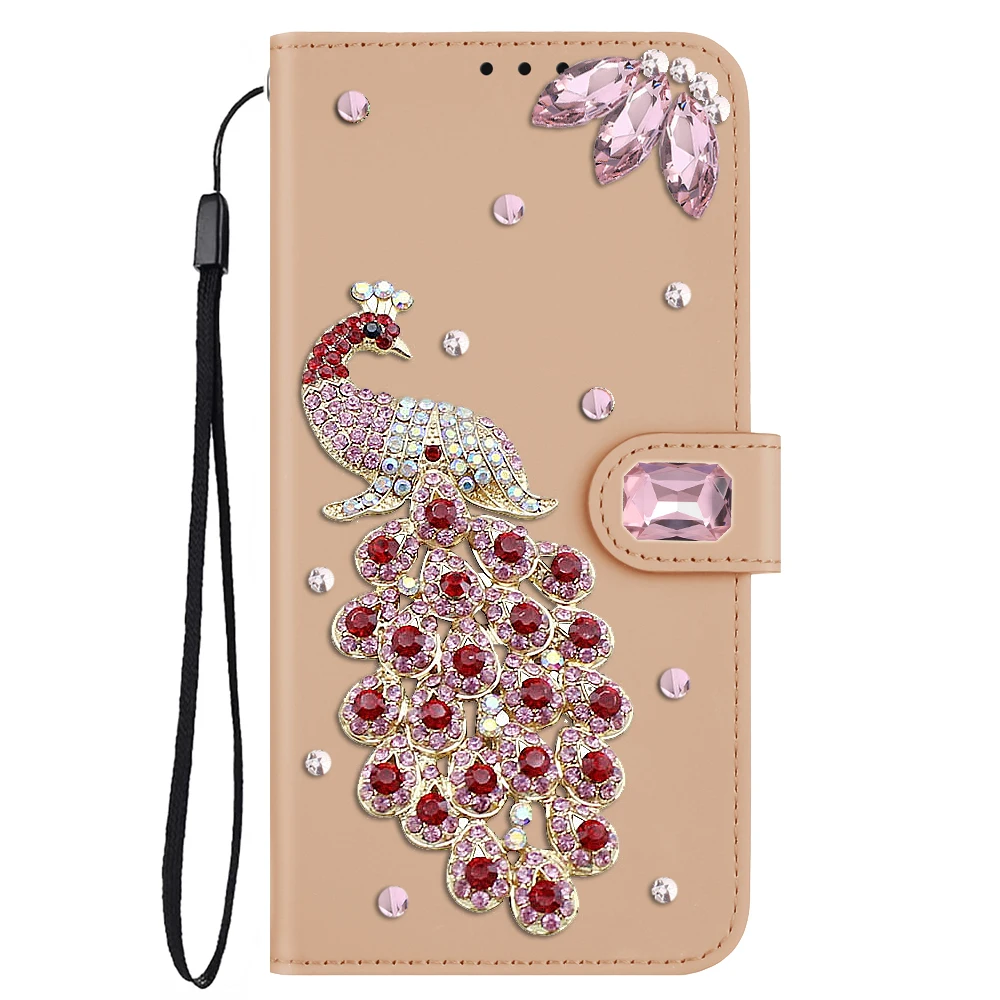 

Flip Leather Peacock Case For iPhone 15 14 13 12 Mini 11 Pro XR X XS Max 8 7 16 Plus SE 2020 2022 Wallet Phone Cover with Strap