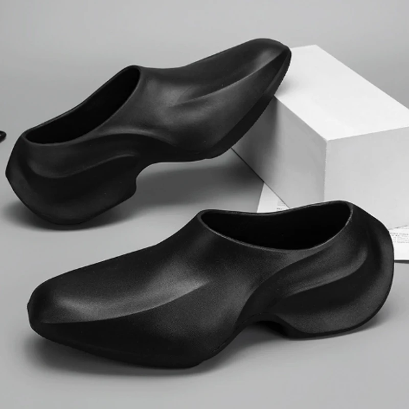 Black Chunky Sole Slip-On Shaped Heel Loafers Shoes 2026 Men's Soft Sole Eva Casual Shoes Fashion Anti-Slip Waterproof Footwear