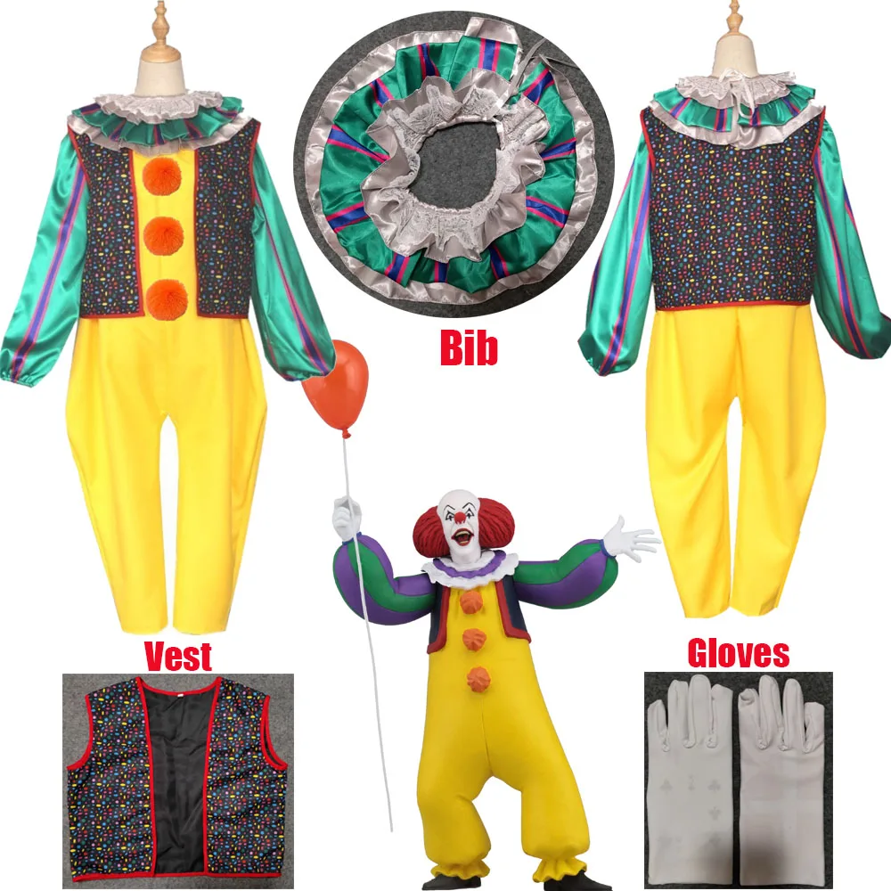 HOT!Stephen King's It Pennywise Cosplay Costume Men Women Clown Suit Joker fancy Halloween Terror costume Vest Jumpsuits Suits