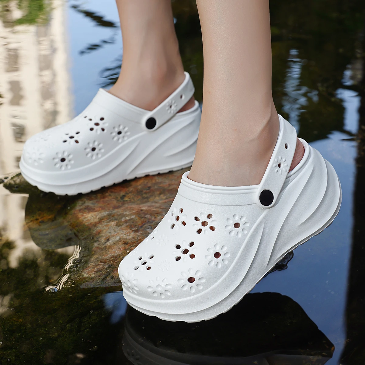 Women's Flower Cutout Platform Clogs, Beach Sandals
