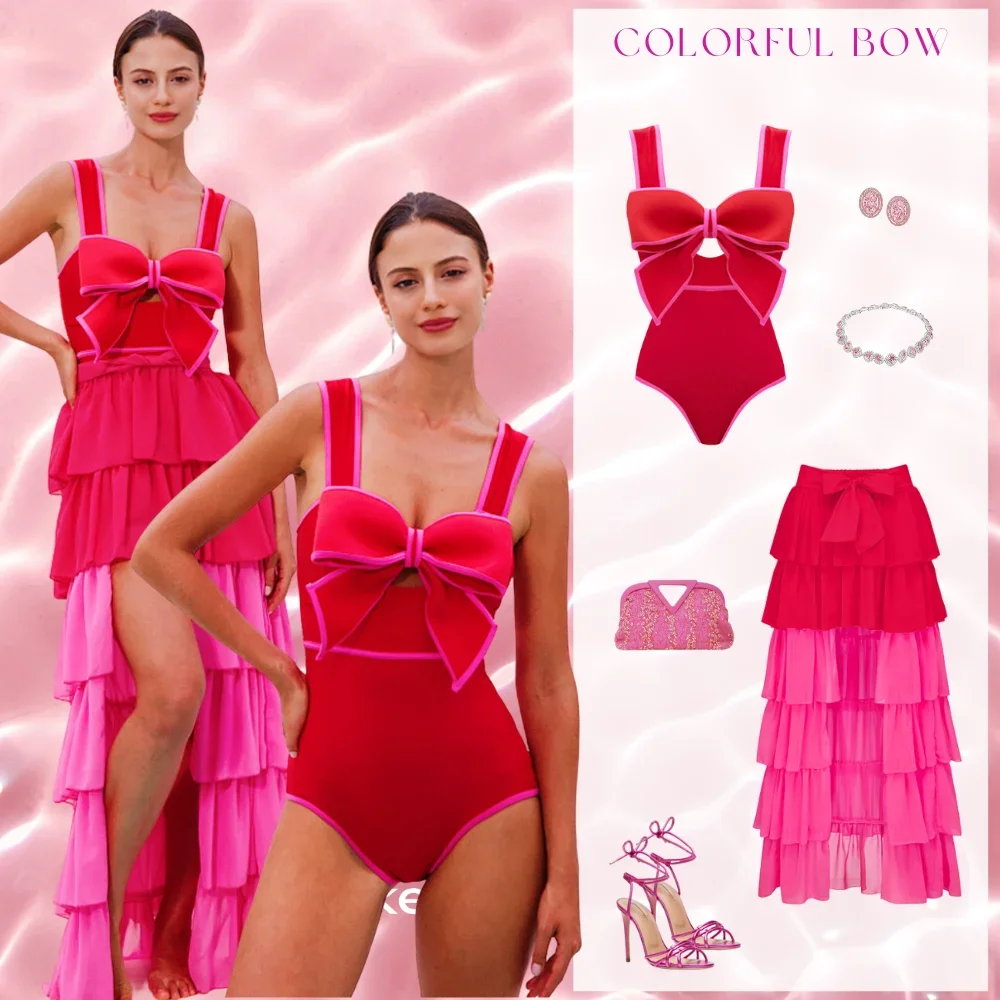 Conjunto de traje de baño de una pieza con lazo 3D para mujer, vestido de vacaciones, Vestido de playa, traje de baño, Bikini Monokini, tendencia, traje de baño 2024