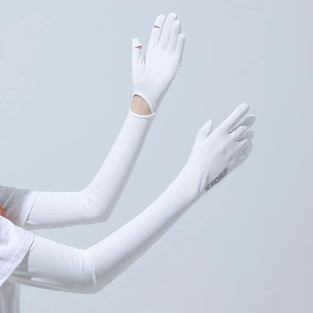 Breathable Elastic Long Ice Silk Sleeves Thin Solid Color Sunscreen Arm Covers UV Insulation Anti-UV Cycling Gloves Women