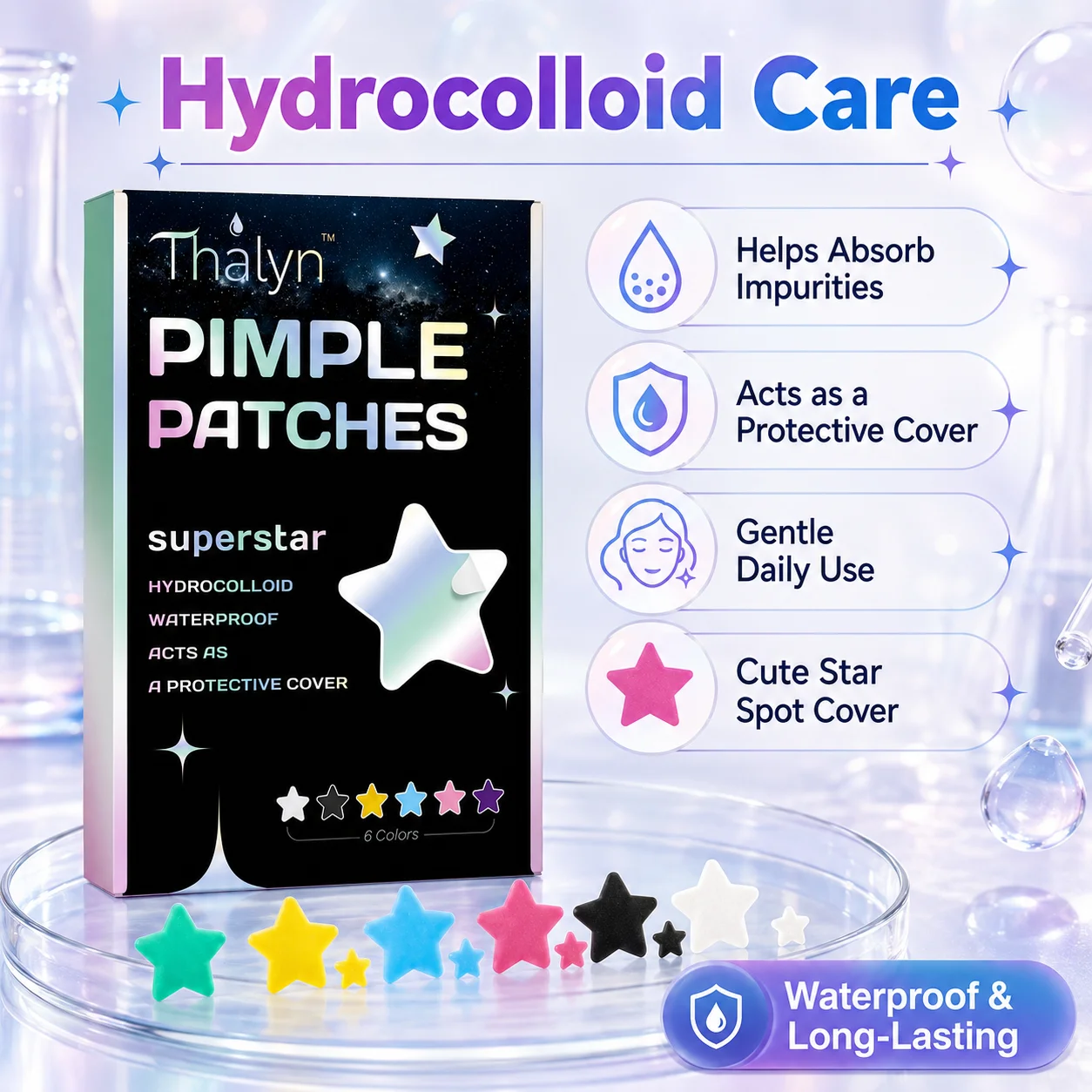 720PCS Star Blemish Patches Hydrocolloid Spot Cover Stickers Colorful Face Patches Invisible Skin Care Patch for Makeup DayNight view 6