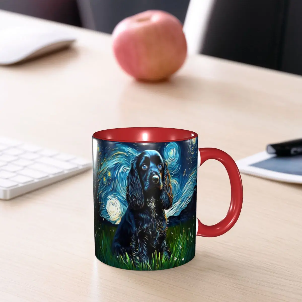 A Cocker Spaniel Puppy Starry Night Mug Funny Ceramic Coffee Cups Tea Mugs Milk Cup Drinkware Gift for Woman Man