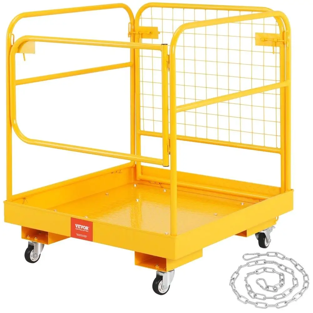 

Forklift Safety Cage 1200 Lbs Load Capacity 36x36in Folding Work Platform Lockable Swivel Wheels Drain Hole Device Chain
