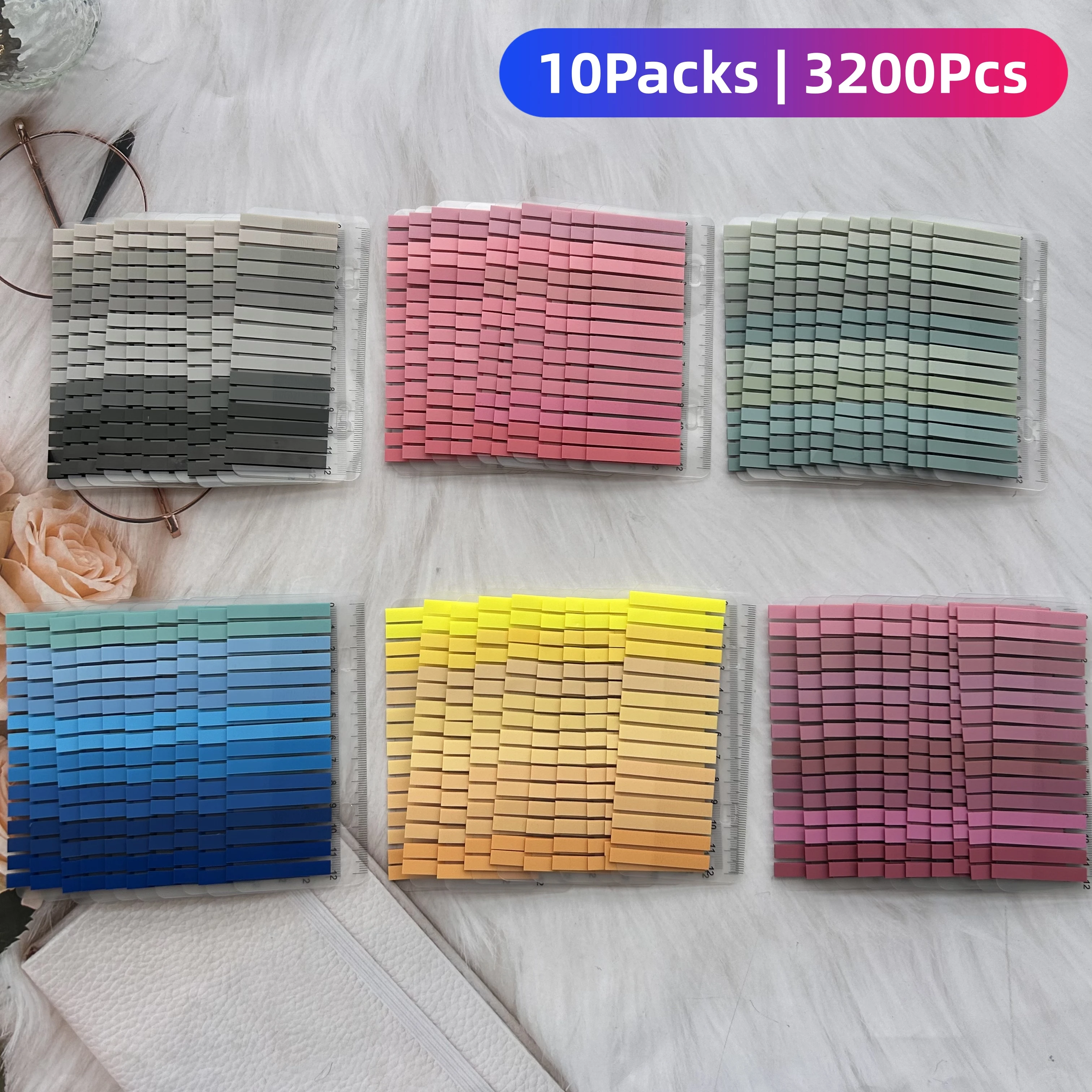 

10Packs 3200Pcs Transparent Colorful Index Creative Memo Pads Office School Stationery Self-Adhesive Stickers Sticky Note Pads