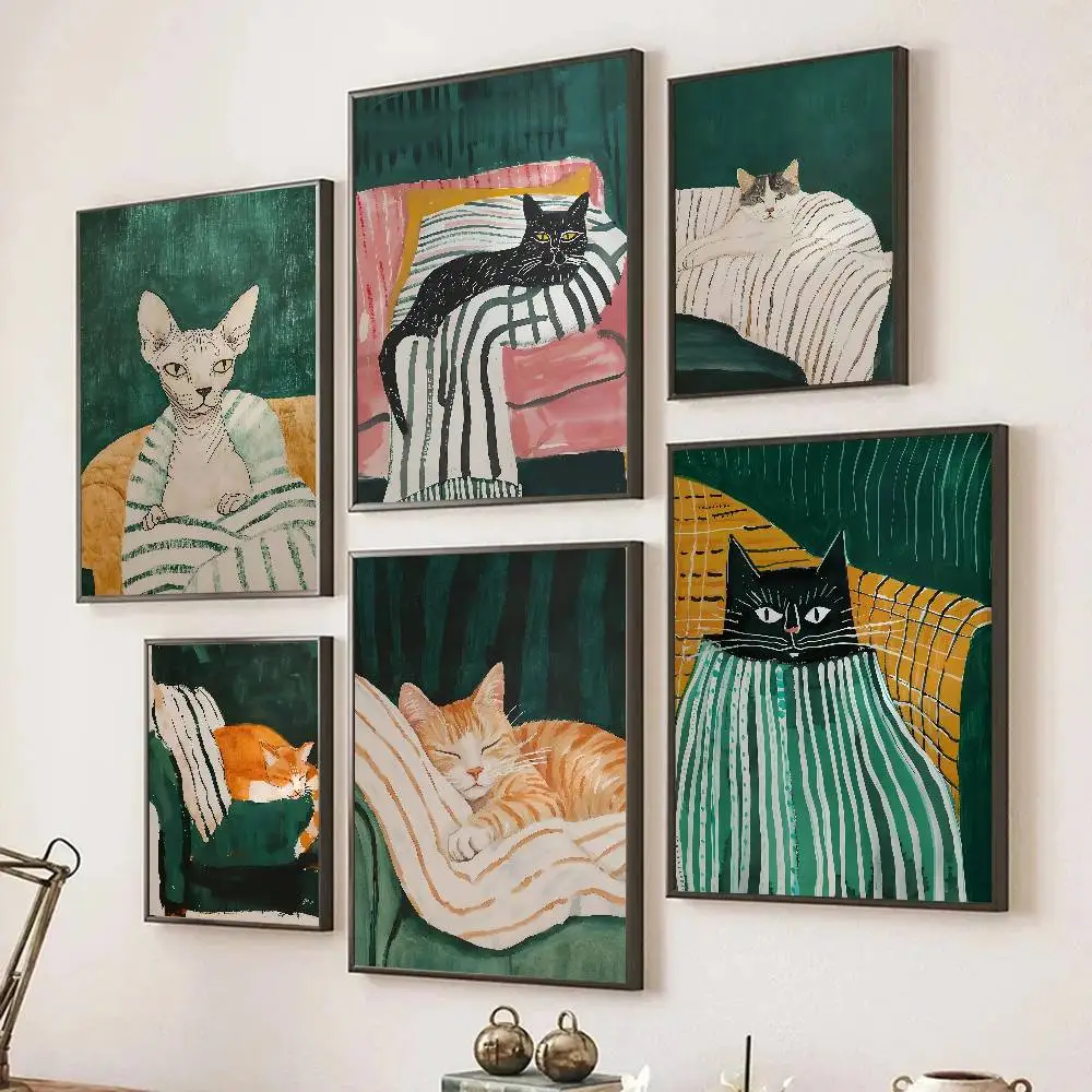 Affiche minimaliste de chat, autocollante, décoration murale pour salle d'entrée, restaurant, peinture artistique