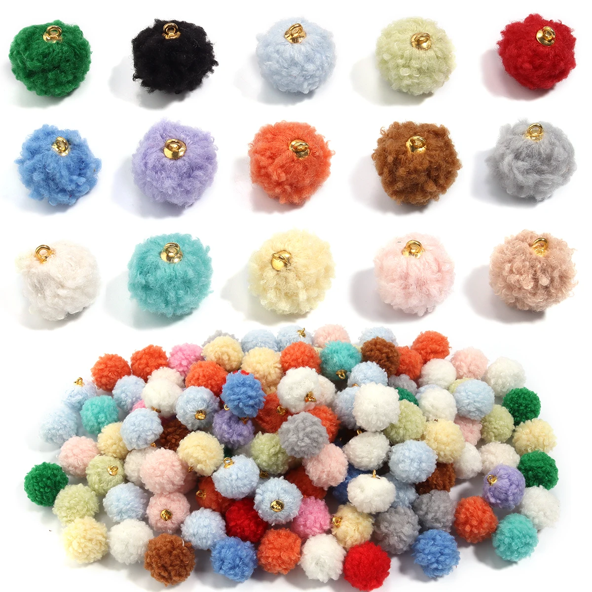 20Pcs/Lot 2cm Plush Fur Covered Ball Beads Colorful Pompom Charms For Ornament Making Supplies DIY Crafts Pendant Accessories