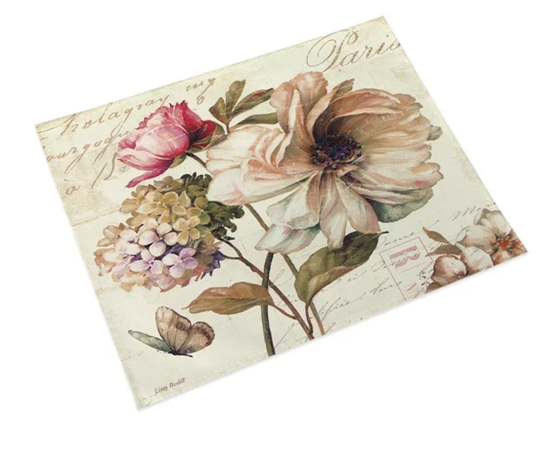 Shabby Chic Placemat Rice Paper for Decoupage Stamperia Linen Table Decor Vintage Flower Coaster Pad Bowl Coffee Cup Mat 40x30cm