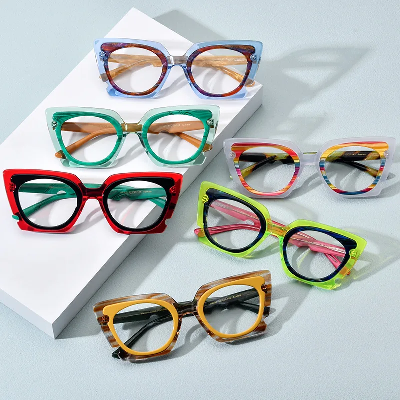 

Acetate Colored Cat Eye Glasses Frame Personalized Women Optical Prescription Butterfly Eyeglasses Men Myopia Reading Eyewear