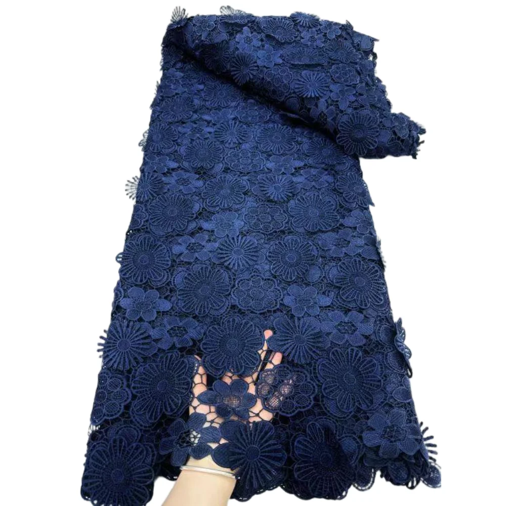 

Темно-синее, приятное для кожи гипюровое кружево, аккуратный вышитый шнур, кружево, очень высокое качество, водорастворимое свадебное шитье, одежда «сделай сам»