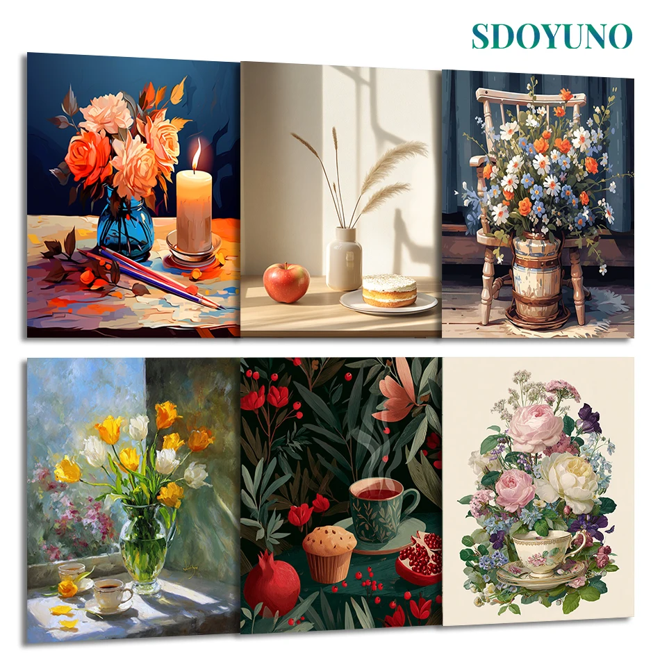 

SDOYUNO Painting Paints By Numbers Oil Art plant flowers Pictures By Numbers Drawing On Canvas Watercolor Diy Crafts Wall Decor