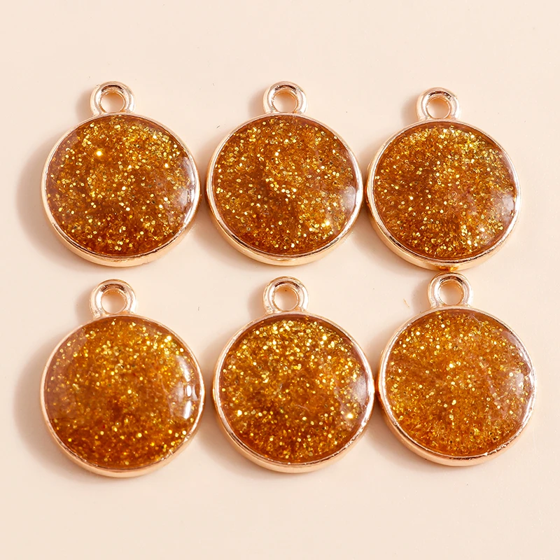 10pcs 14*17mm 7 Colors Shiny Glitter Round Charms for DIY Jewelry Making Earrings Necklaces Pendants Handmade Accessories