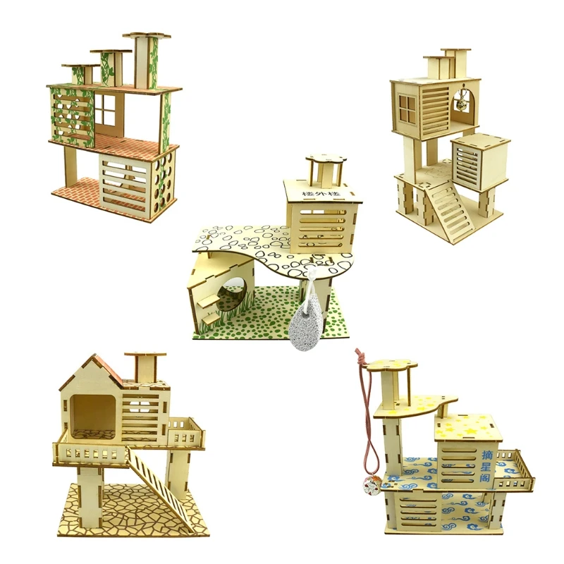 Hamster Wooden Villa House Climbing Toy Hideout Nesting Habitat for Chinchillas Guinea Pigs Small Animals 5 Styles Dropshipping